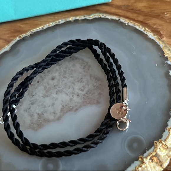 Authentic Tiffany & Co.® Wide Twist Silk Rope Necklace in Black and Silver 15" - Picture 3 of 6